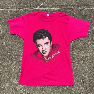 Vintage 80s Screen Stars Hot Pink Elvis Presley Tshirt XS